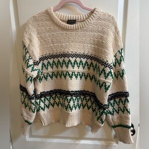 Miou Muse Cozy Knit Sweater with Green and Black Pattern